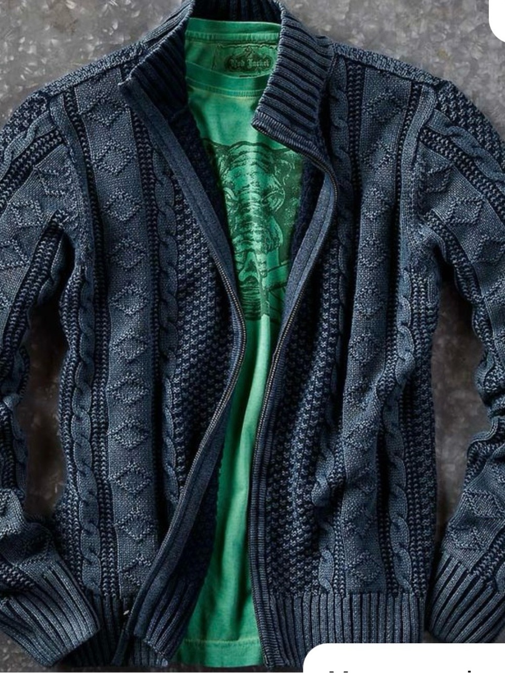 CARBON2COBALT Men’s STAVENGER  Cable Knit Zip-Front Sweater - cobalt NWT in bag